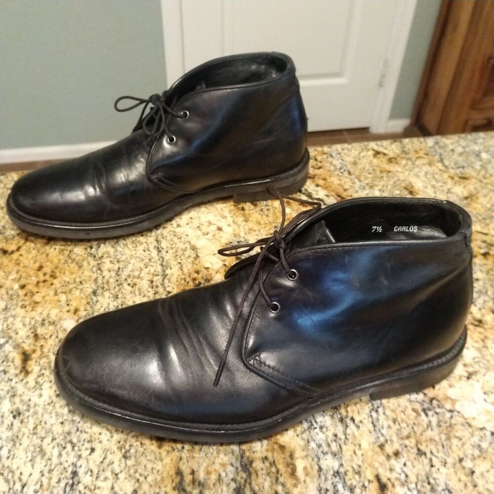 Aquatalia Carlos Chukka Ankle Boots Made in Italy Black Leather Men's 7.5